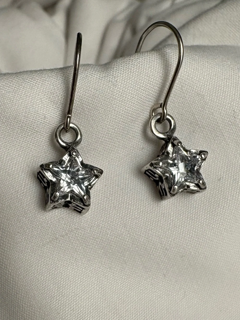 Retired Silpada W1236 Lucky Star 925 Sterling Silver CZ Dangle Earrings